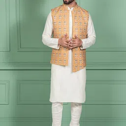 KISAH Mandarin Collar Kurta with Churidar & Nehru Jacket-image-100