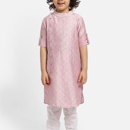 PICCOLO Boys Roll-Up Sleeves Ethnic Motifs Self Design Stone Works Kurta with Pyjamas-picture-30