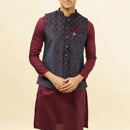 Manyavar Self Design Regular Velvet Kurta and Pyjamas With Nehru Jacket-picture-1