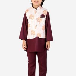 Superminis Boys Mandarin Collar Pure Cotton Kurta with Pyjamas With Nehru Jacket-29