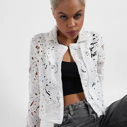 Campus Sutra Floral Self Design Spread Collar Windcheater Tailored Jacket-image-24
