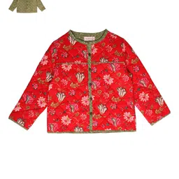 My Little Lambs Girls Red Floral Lightweight Crop Open Front Jacket with Embroidered-image-28