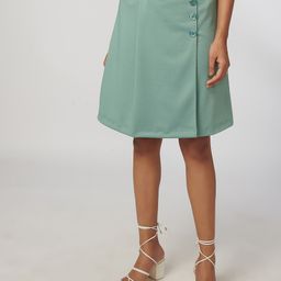 NOT SO PINK Women Green Solid Knee-Length Overlap A-Line Skirt-image-81
