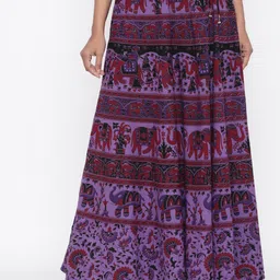 SOUNDARYA Women Printed Pure Cotton Wrap Around Maxi Skirt-image-83
