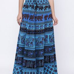 SOUNDARYA Women Blue Printed Wrap-Around Flared Maxi Skirt-46