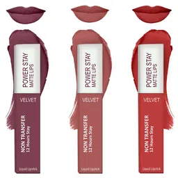 Forsure Set of 3 Power Stay Matte Lips Non-Transfer 12 Hours Stay Velvet Matte Liquid Lipstick - Mauve Matte 23 - Peach Nude 21 - Bright Red 01-79
