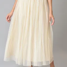 W Women Cream Solid Flared Maxi Skirt-image-44