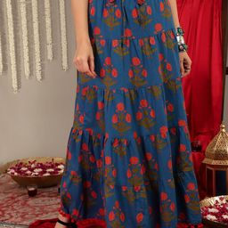 Varanga Women Pink Floral Printed Flared Tiered Skirt-image-95