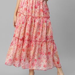 DEEBACO Floral Printed Chiffon Tiered Maxi Skirt-57