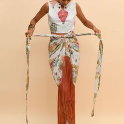 R.Y by Rishi and Vibhuti Printed Fringes Wrap Maxi Skirt-image-1