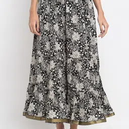 SOUNDARYA Women Black & White Printed Cotton A-Line Maxi Skirt-image-57