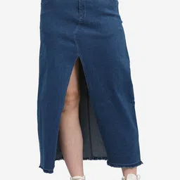 SUMAVI-FASHION Denim Front Slit Maxi Skirt-image-93