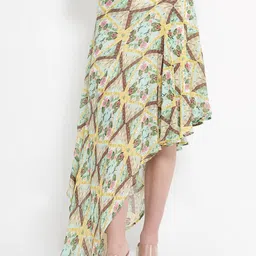 RAREISM Floral Printed Asymmetric Midi Skirt-11