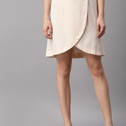 NEUDIS Women Beige Solid Satin Finish Wrap Mini Skirt-9