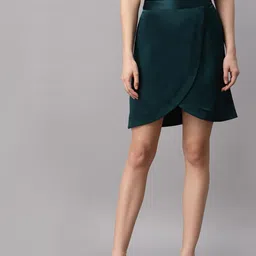 NEUDIS Women Green Solid Wrap Mini Skirts-image-99