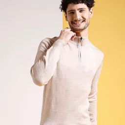 The Indian Garage Co Beige Mock Collar Acrylic Pullover-image-35