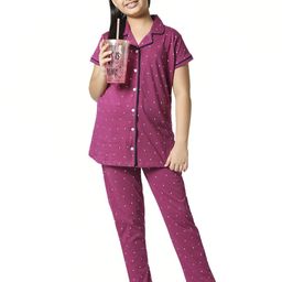 Zeyo Girls Purple Printed Cotton Night Suit-image-28