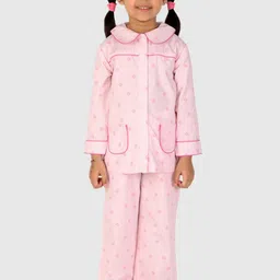 White Dahlia Kids Pink Striped & Floral Printed Night suit-image-35