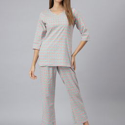 JAIPUR ATTIRE Women Red & Blue Printed Night suit-image-31