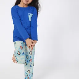 frangipani Girls Blue & White Cotton Printed Night Suit-image-31