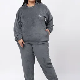 KLOTTHE Plus Size Woolen Hooded Night suit-14