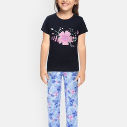 Eimoie Girls Navy Blue Printed Pure Cotton Night Suit-image-80