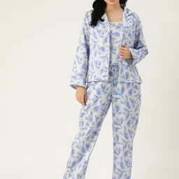 ETC 3 Piece Floral Printed Satin Night Suit-image-43