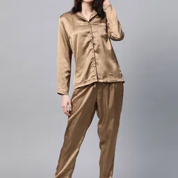 DRAPE IN VOGUE Lapel Collar Satin Night suit-image-77