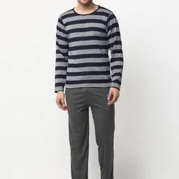 VIMAL JONNEY Men Blue & Grey Striped Night Suit-image-72