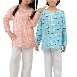 frangipani Girls Peach-Coloured & Blue Set of 2 Printed Night Suit-image-16