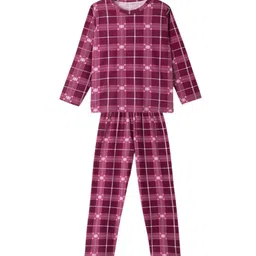 Kanvin Girls Maroon & White Checked Night Suit-image-79