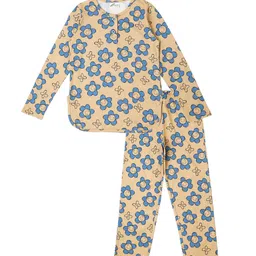 earth conscious Girls Floral Printed Henley Neck Pure Cotton Night Suit-picture-49