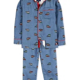 Cherry Crumble Boys Blue Printed Night suit-image-1