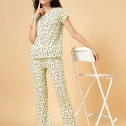 YU by Pantaloons Women Green & White Printed Night suit-picture-4
