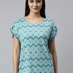 Enamor Women Green & White Printed Night suit-image-59