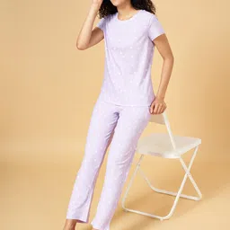 YU by Pantaloons Women Purple & White Printed Night suit-picture-41
