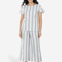 ARTEMIS Women White & Blue Striped Night suit-image-41