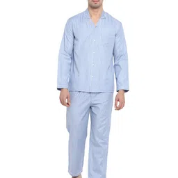 shopbloom Striped Lapel Collar Pure Cotton Shirt With Pyjamas-picture-28