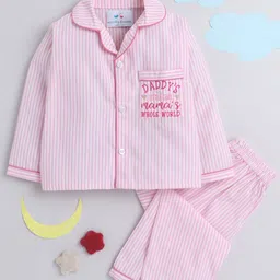 Knitting Doodles Kids Pink & Off White Striped Night suit-53