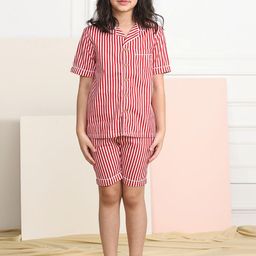 Biglilpeople Unisex Kids Red & White Striped Pure Cotton Night suit-picture-20
