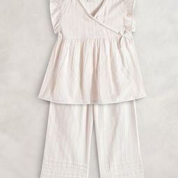 Cherry Crumble Girls Cream-Coloured & White Striped Night suit-image-46