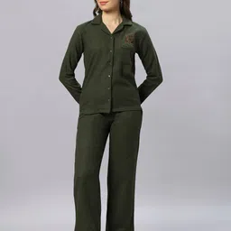 Ashtag Notched Lapel Shirt With Pyjamas-image-3