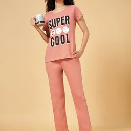 YU by Pantaloons Women Peach-Coloured & Black Printed Night suit-image-88