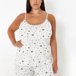Trendyol Plus Size Conversational Printed Shoulder Straps Night suit-2