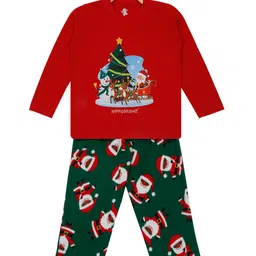 Hippodrome Kids Santa Graphic Printed Fleece Cotton T-Shirt & Lounge Pant-image-28