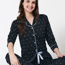 Zeyo Women Navy Blue Heart Printed Night suit-picture-47