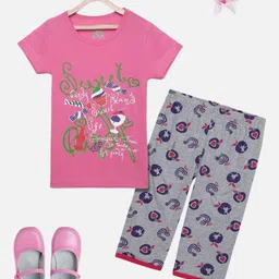 SINI MINI Girls 2 Pieces Typography Printed Night Suit-image-28