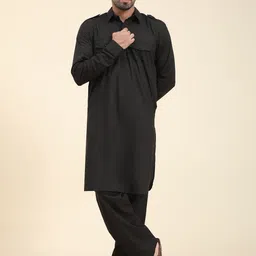 Moda Rapido Shirt Collar Pure Cotton Pathani Kurta With Pyjamas-54