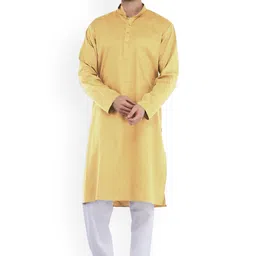 Exotic India Mandarin Collar Regular Pure Cotton Kurta with Pyjamas-image-94