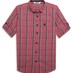 Cantabil Boys Windowpane Checks Comfort Cotton Casual Shirt-picture-45
